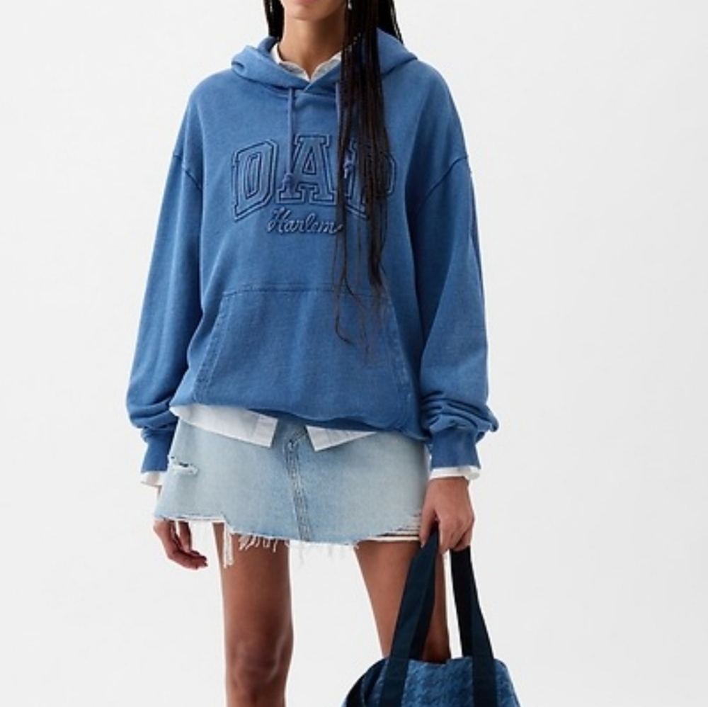 Gap x Dap Harlem Denim Logo Hoodie Light Indigo Blue sz XL - Picture 2 of 10